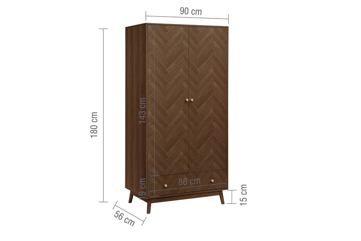 Birlea Herringford 2 Door 1 Drawer Wardrobe (Self Assembly) (DHD)