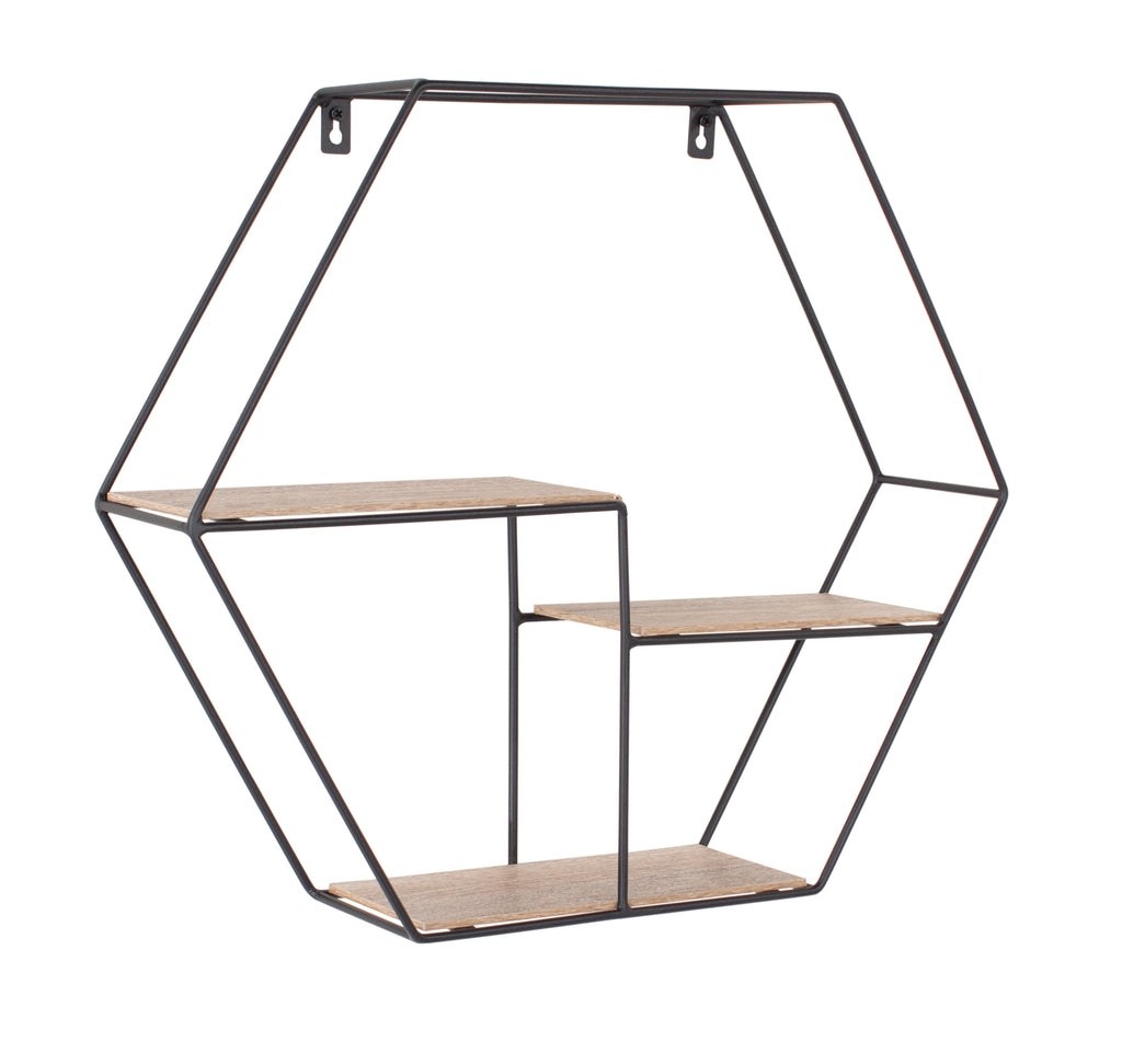 Hexagonal Display Shelf 480mm, Black Metal And Woo (DHD) Image 1