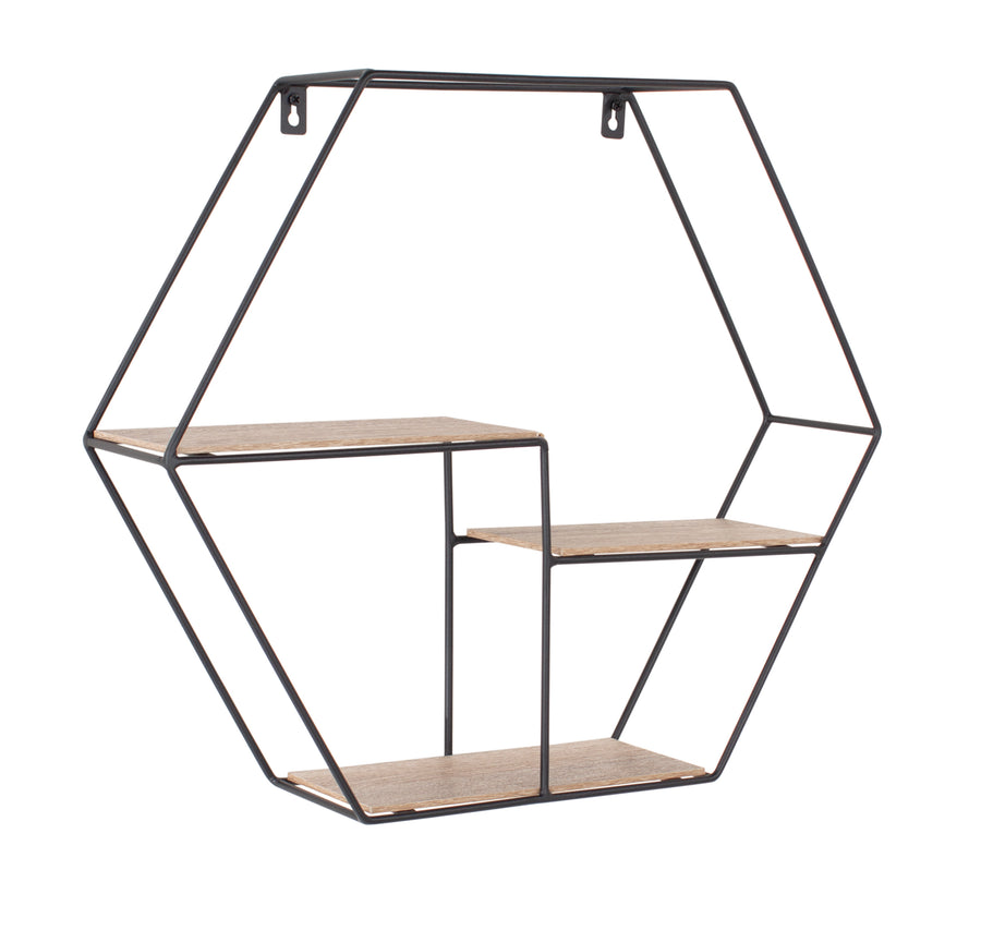Hexagonal Display Shelf 480mm, Black Metal And Woo (DHD) Image 1