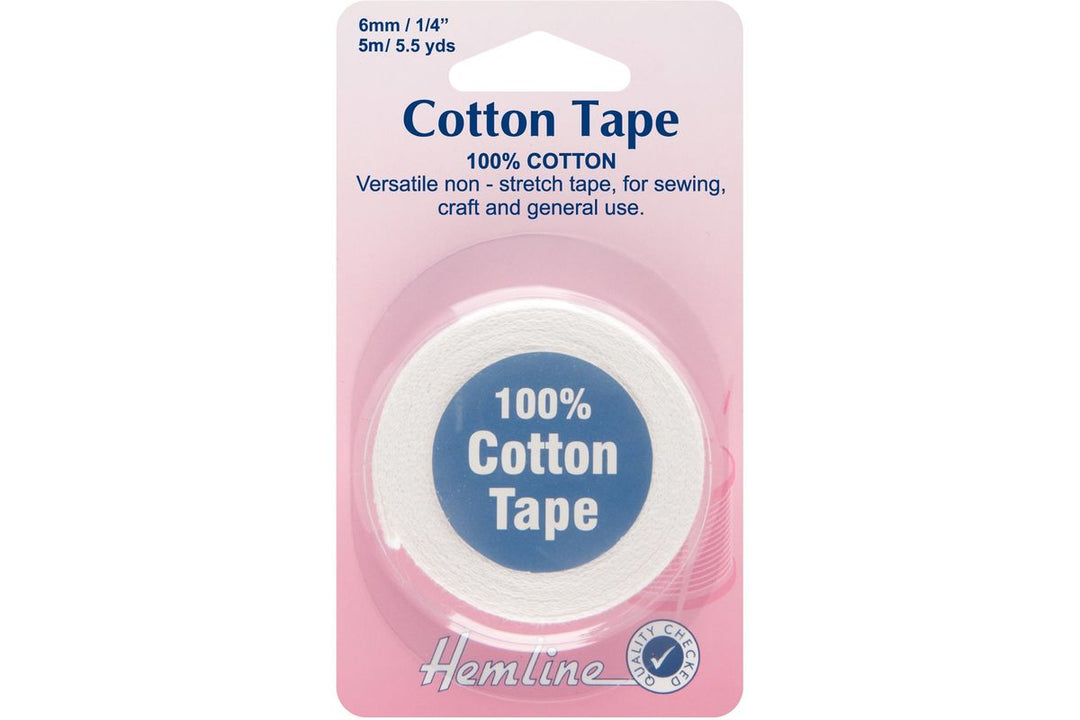 Cotton Tape: 5m x 6mm: White