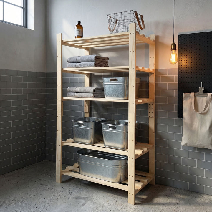 Home Ideas - 5 Shelf Heavy Duty Slatted Free Standing Storage Unit Pre-sanded Pine (DHD) Image 1