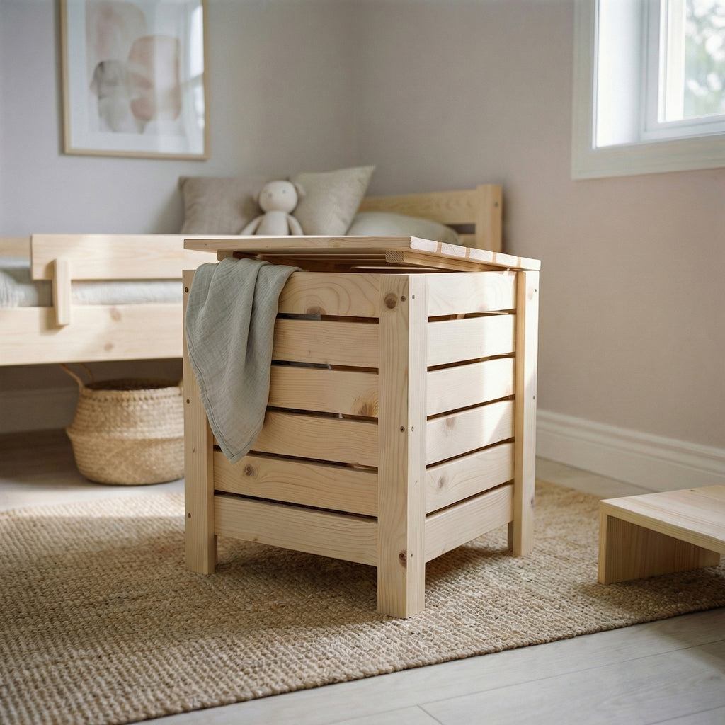 Home Ideas - Narrow Slatted Storage Box With Lid, Pre-sanded Pine (Self Assembly) (DHD) Image 1