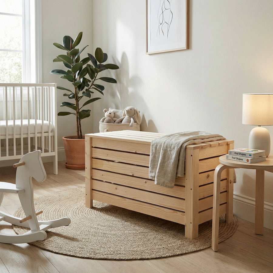Home Ideas - Wide Slatted Storage Box With Lid, Pre-sanded Pine (Self Assembly) (DHD) Image 1