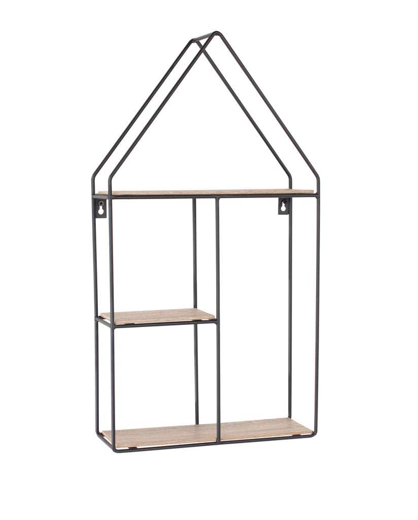 House Shape Display Wall Shelf, Black Metal And Wo (DHD) Image 1