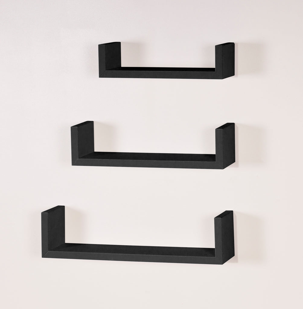 Hudson - Set Of 3 Floating "U" Shape Wall Shelf Kit - Matt Black (DHD) Image 1