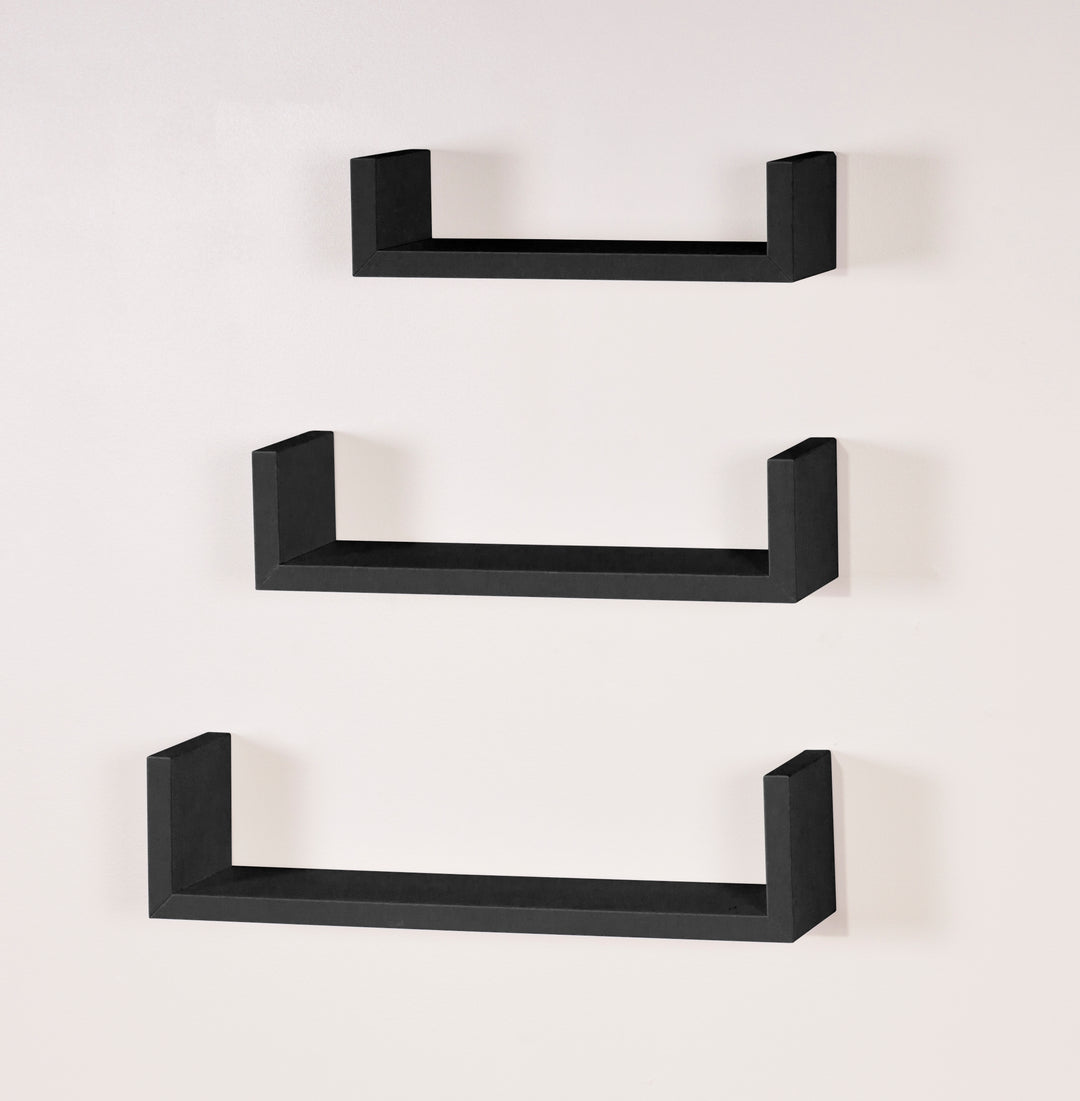 Hudson - Set Of 3 Floating "U" Shape Wall Shelf Kit - Matt Black (DHD) Image 1