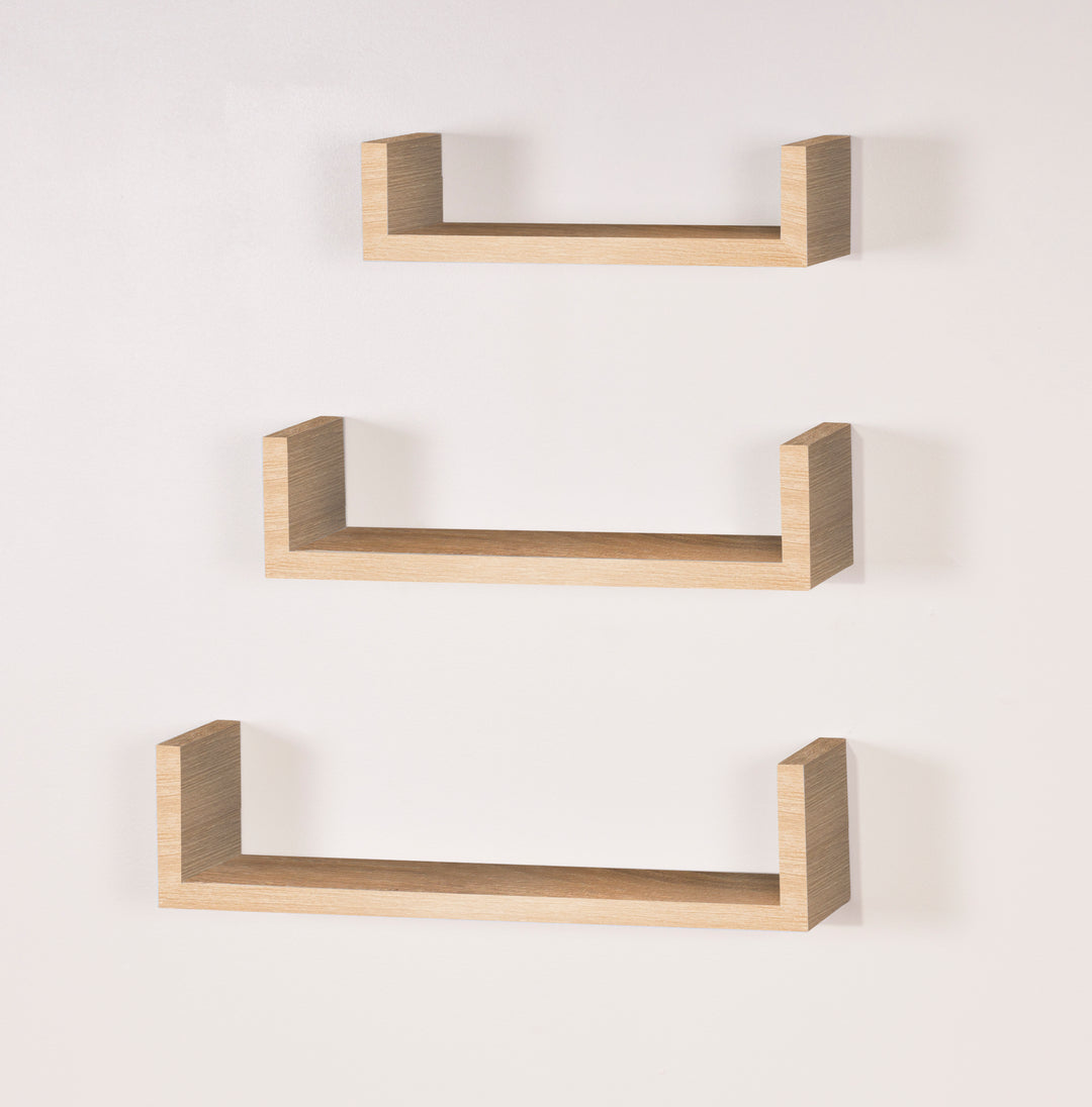 Hudson - Set Of 3 Floating "U" Shape Wall Shelf Kit - Oak (DHD) Image 1