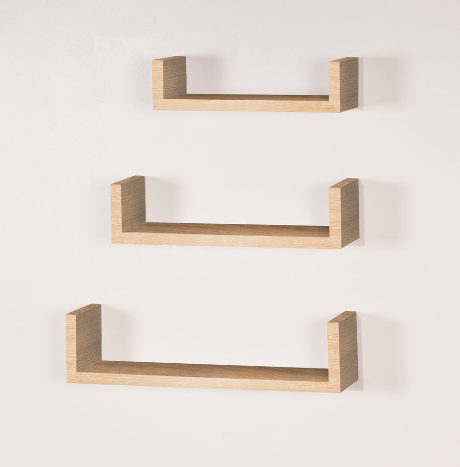 Hudson - Set Of 3 Floating "U" Shape Wall Shelf Kit - Oak (DHD) Image 1