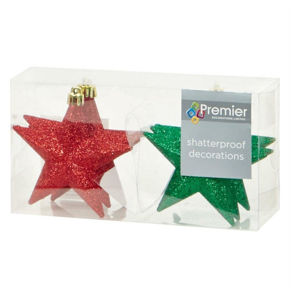 Christmas Shatterproof Stars 6 Pack 100mm Glitter Tree Decoration Red and Green
