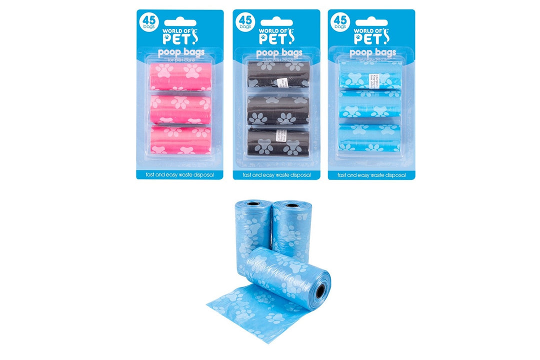 World of Pets Poop Bag Refill Rolls 3 Pack 3 Assorted Colours