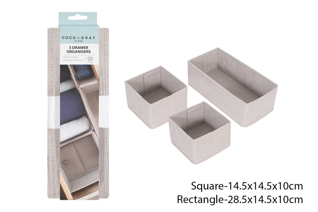 Coco & Gray Drawer Organiser 3pk - 2 x Square & 1 x Rectangle