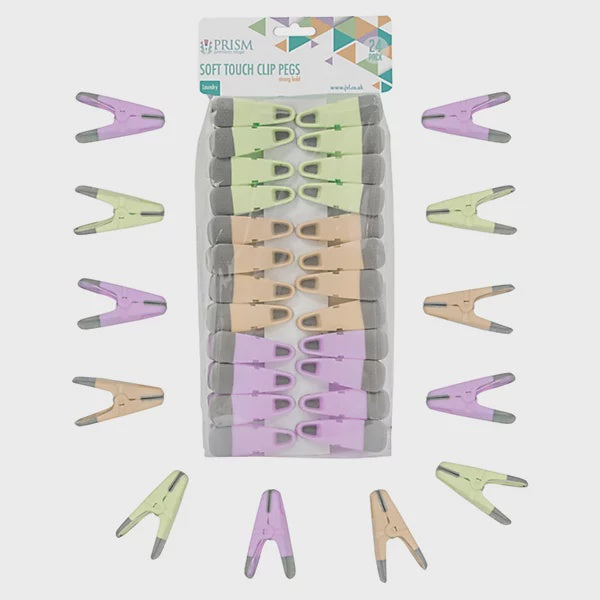JVL Prism Pack of 24 Soft Touch Clip Pegs