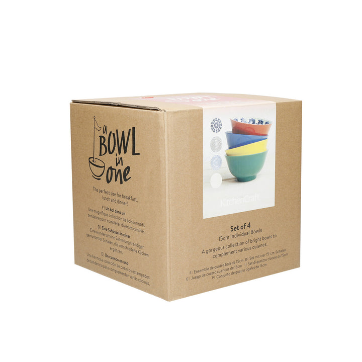 KitchenCraft Patterned Cereal Bowls Set in Gift Box, Ceramic  'World of Flavours' Designs Set of 4