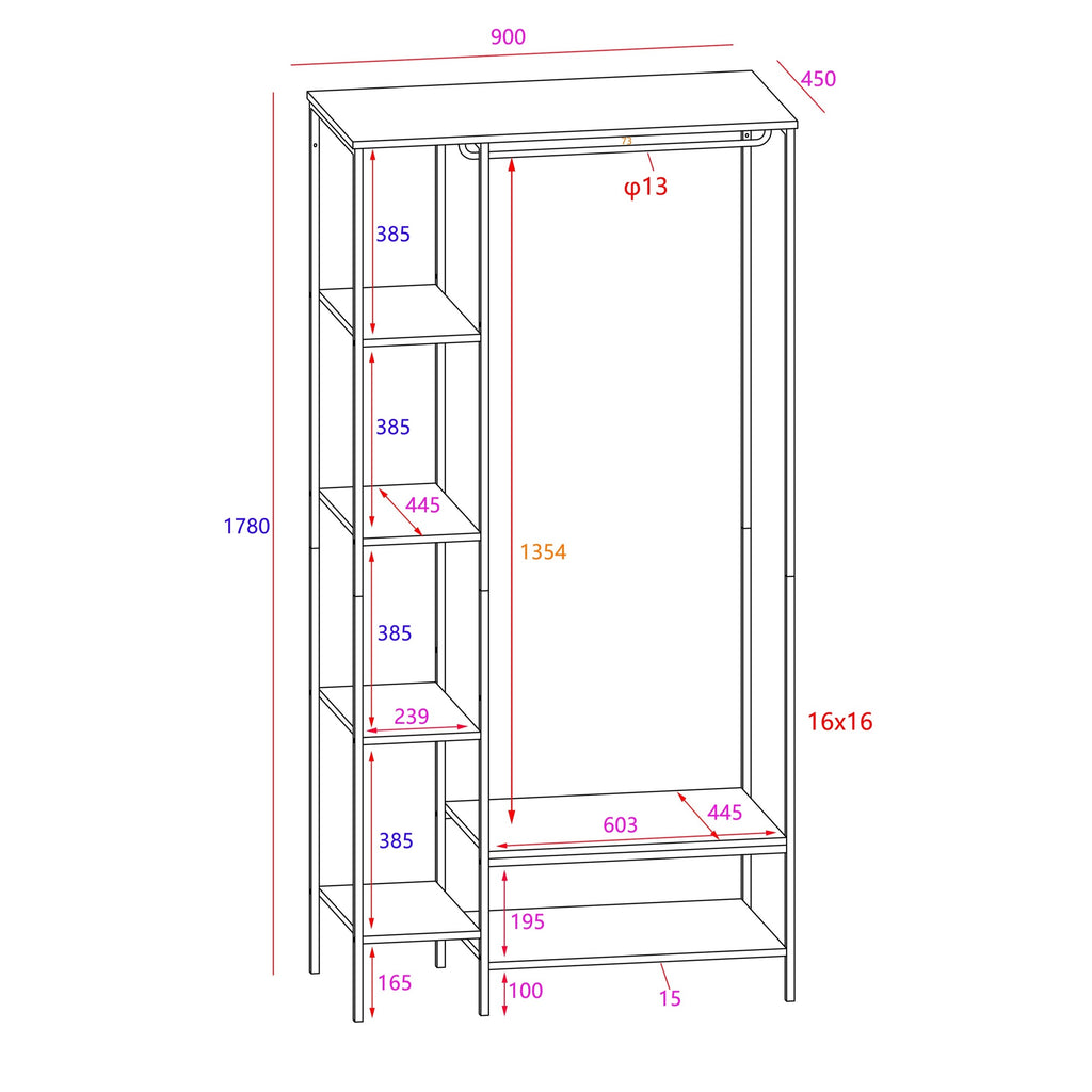 Kelly - Oak Effect Open Wardrobe With Side Shelf Storage (DHD) Image 1