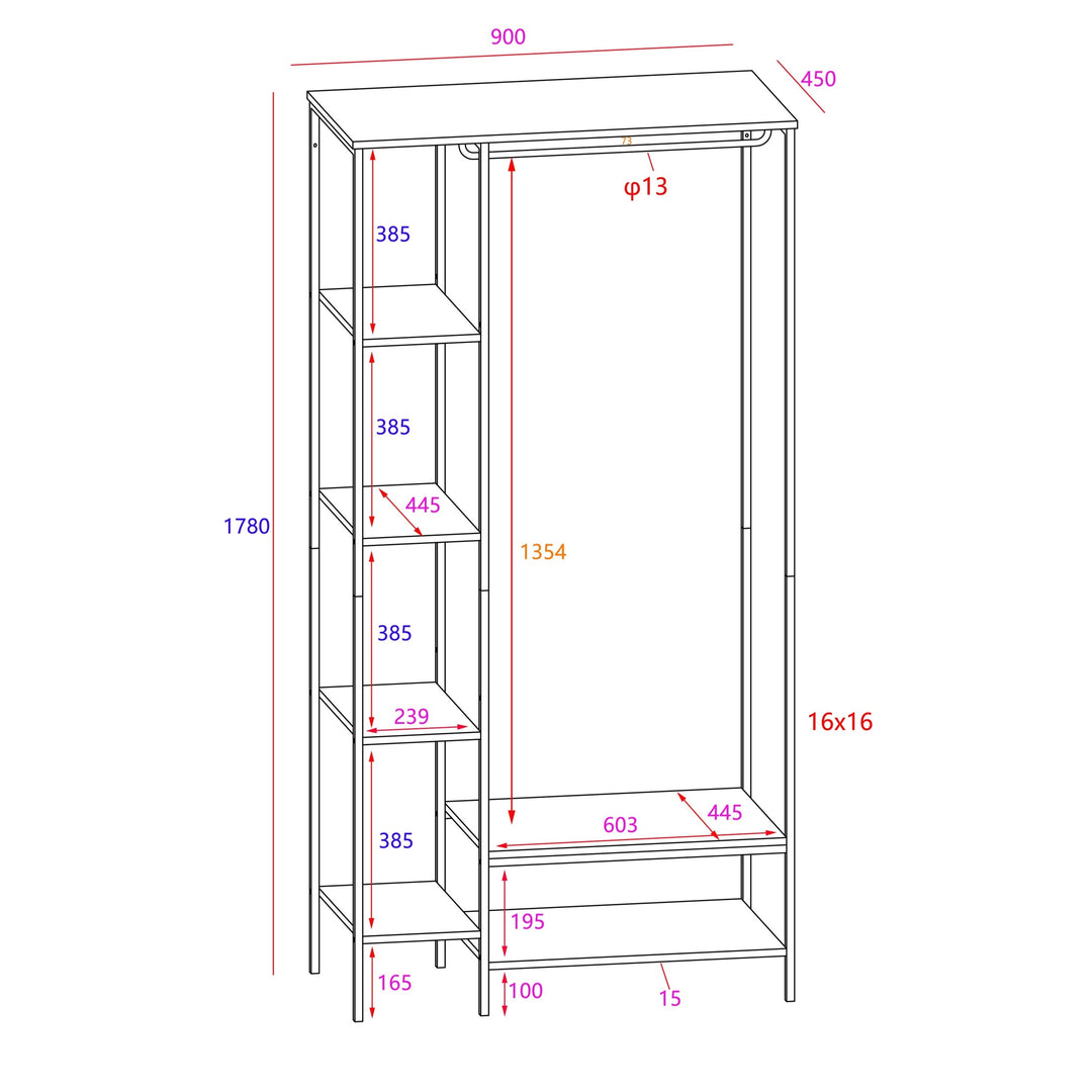 Kelly - Oak Effect Open Wardrobe With Side Shelf Storage (DHD) Image 1