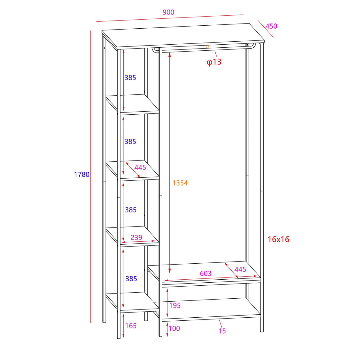 Kelly - Oak Effect Open Wardrobe With Side Shelf Storage (DHD) Image 1