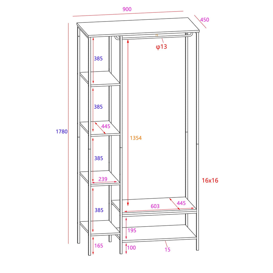 Kelly - Oak Effect Open Wardrobe With Side Shelf Storage (DHD) Image 1