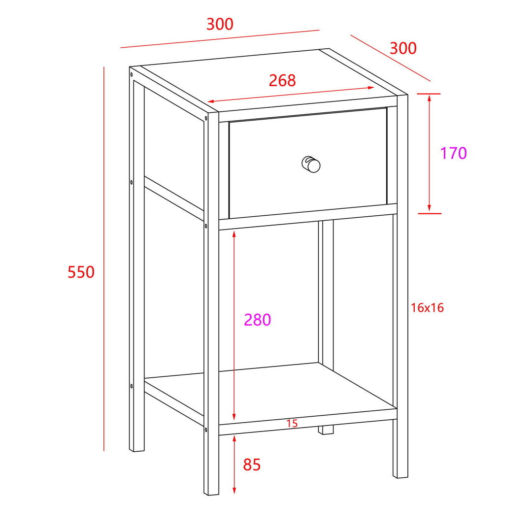 Kelly - One Drawer Compact Bedside Cabinet In Grey Oak Effect With Metal Side Frame (Self Assembly) (DHD) Image 1