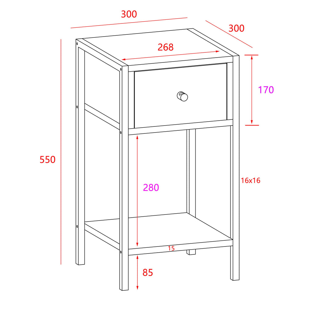 Kelly - One Drawer Compact Bedside Cabinet In Oak Effect With Metal Side Frame (Self Assembly) (DHD) Image 1