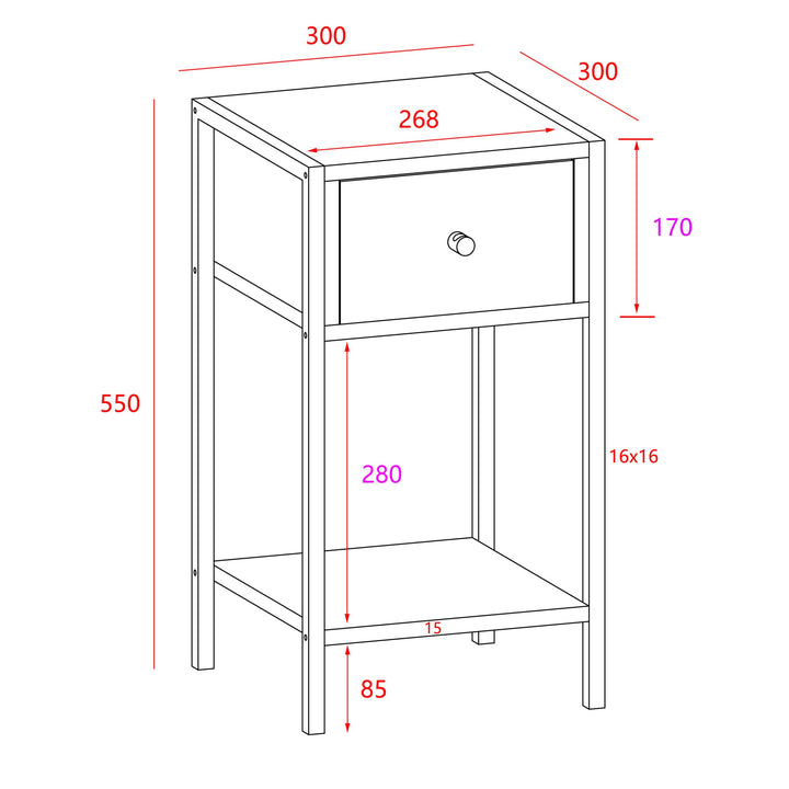 Kelly - One Drawer Compact Bedside Cabinet In Oak Effect With Metal Side Frame (Self Assembly) (DHD) Image 1