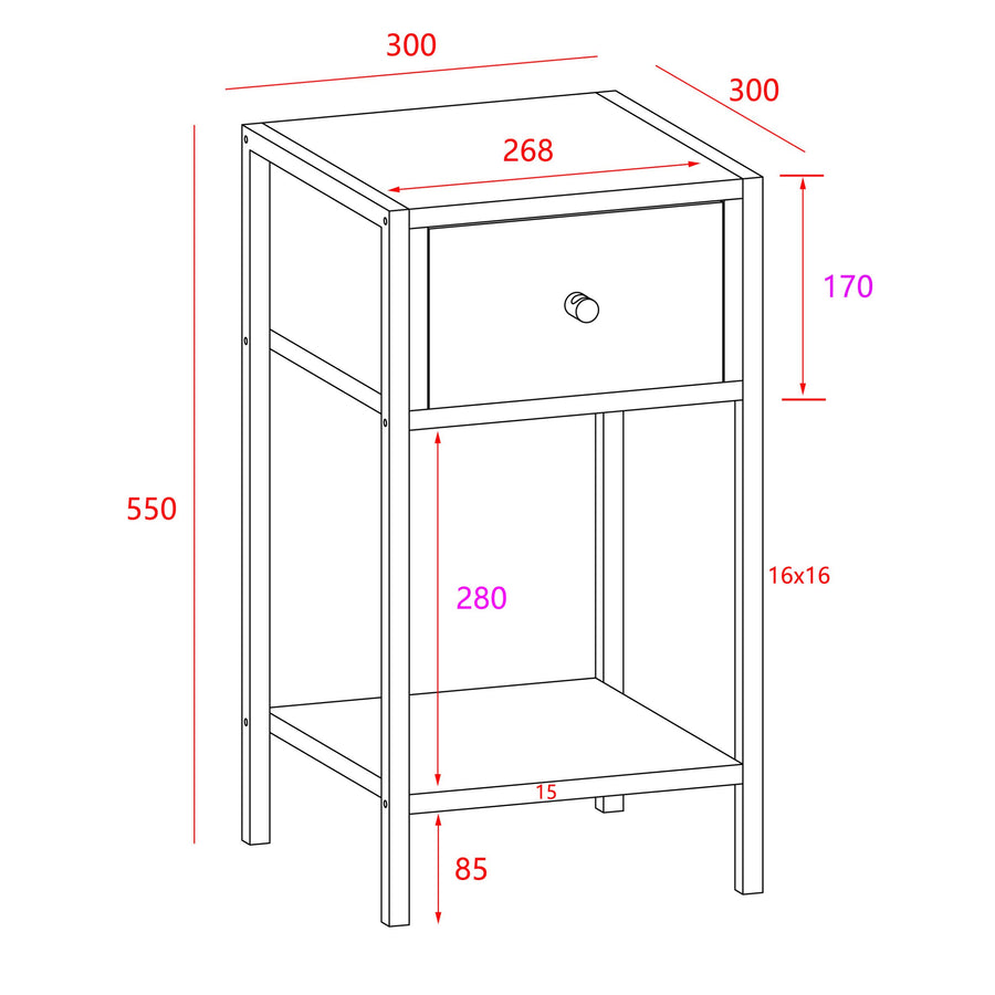 Kelly - One Drawer Compact Bedside Cabinet In Oak Effect With Metal Side Frame (Self Assembly) (DHD) Image 1