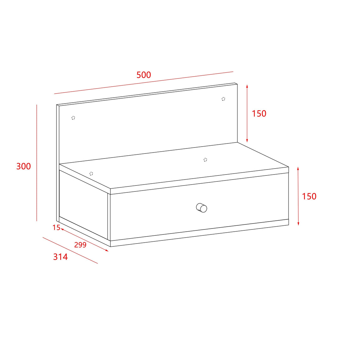 Kelly - Pair Of Kelly Grey Oak Effect Wall Hanging One Drawer Bedside Cabinets (Self Assembly) (DHD) Image 1