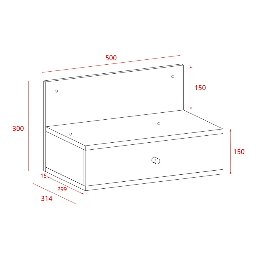 Kelly - Pair Of Kelly Grey Oak Effect Wall Hanging One Drawer Bedside Cabinets (Self Assembly) (DHD) Image 1