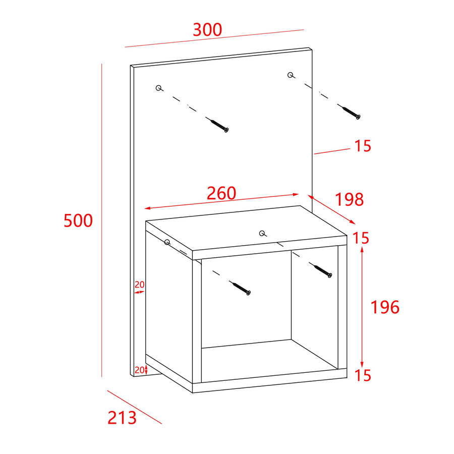 Kelly - Pair Of Kelly Grey Oak Effect Wall Hanging Open Compact Bedside Tables (Self Assembly) (DHD) Image 1