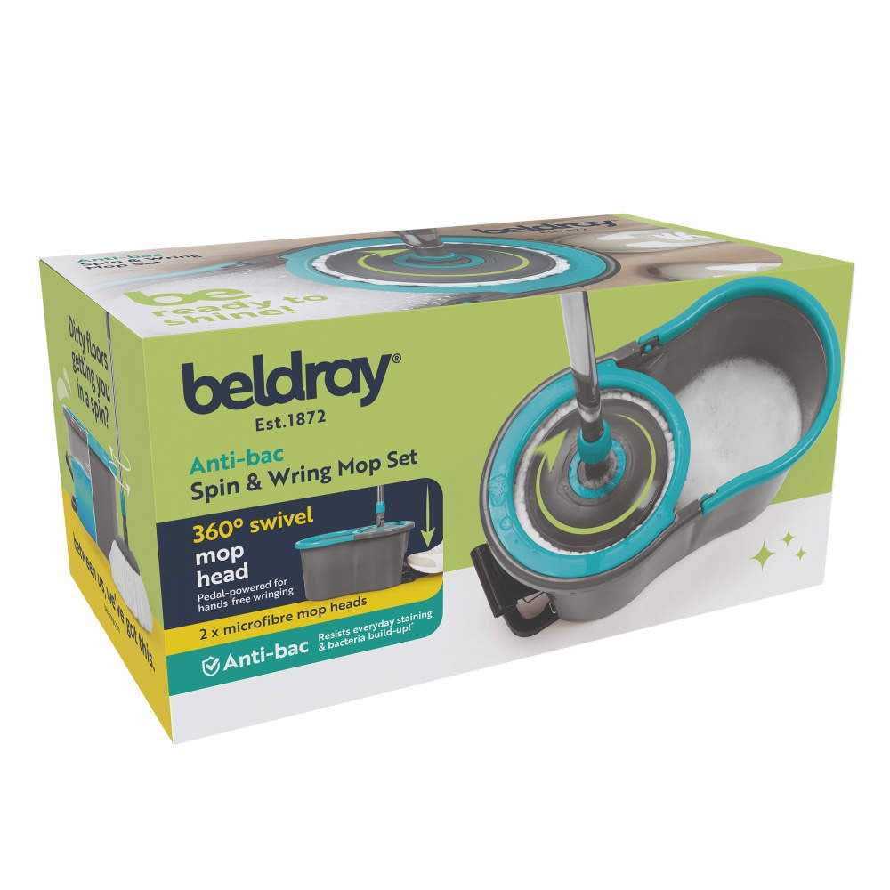Beldray Anti-Bac Spin & Wring Mop Set – 4L Bucket with Carry Handle