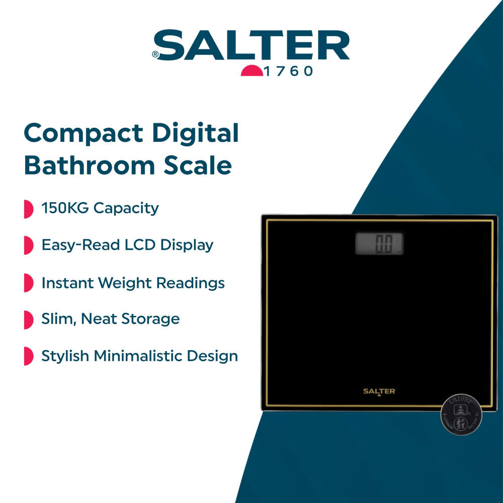 Salter Compact Glass Digital Bathroom Scale Black/Gold