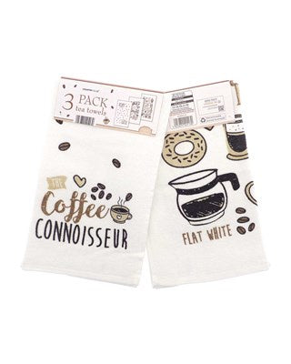 Smell the Coffee Design 100% Cotton 3 Pack Velour Tea Towels