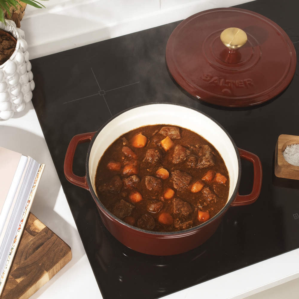 Salter Chester 24cm Cast Iron Casserole Pot - Red Enamel Coated