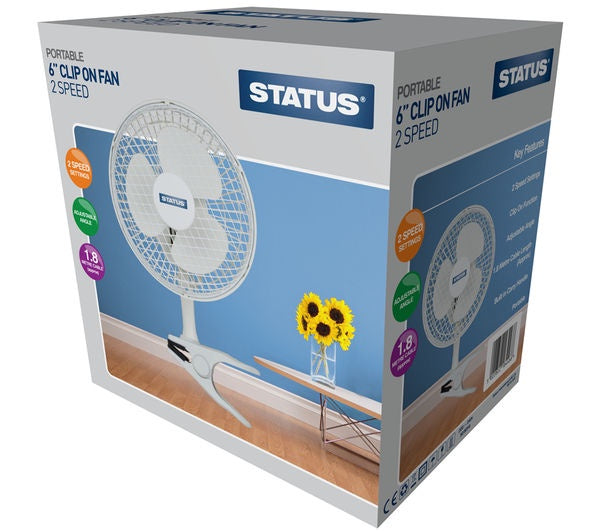 Status 6 inch white clip on fan