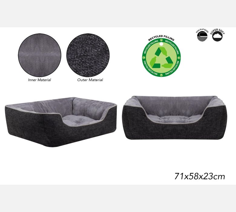 Large woven dog bed with low front entry