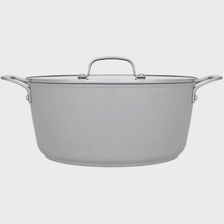 Laura Ashley Forged Aluminium Non-stick Casserole Pot with Glass Lid 28cm - Dark Dove Grey