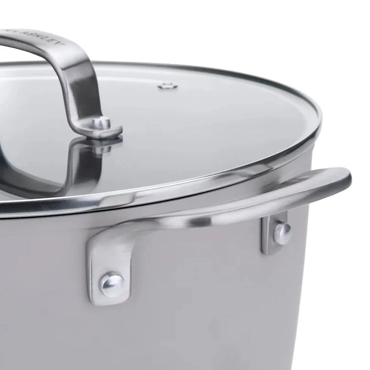 Laura Ashley Forged Aluminium Non-stick Casserole Pot with Glass Lid 28cm - Dark Dove Grey