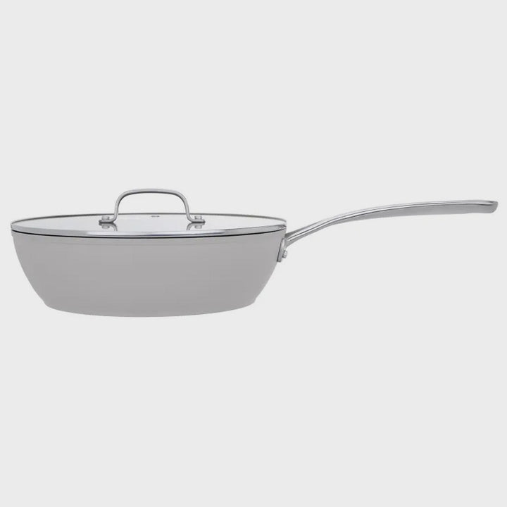 Laura Ashley Forged Aluminium Non-stick Deep Frying Sauté Pan with Glass Lid 28cm - Dark Dove Grey