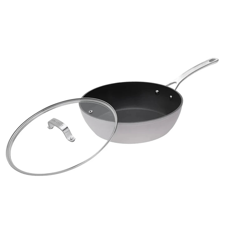 Laura Ashley Forged Aluminium Non-stick Deep Frying Sauté Pan with Glass Lid 28cm - Dark Dove Grey