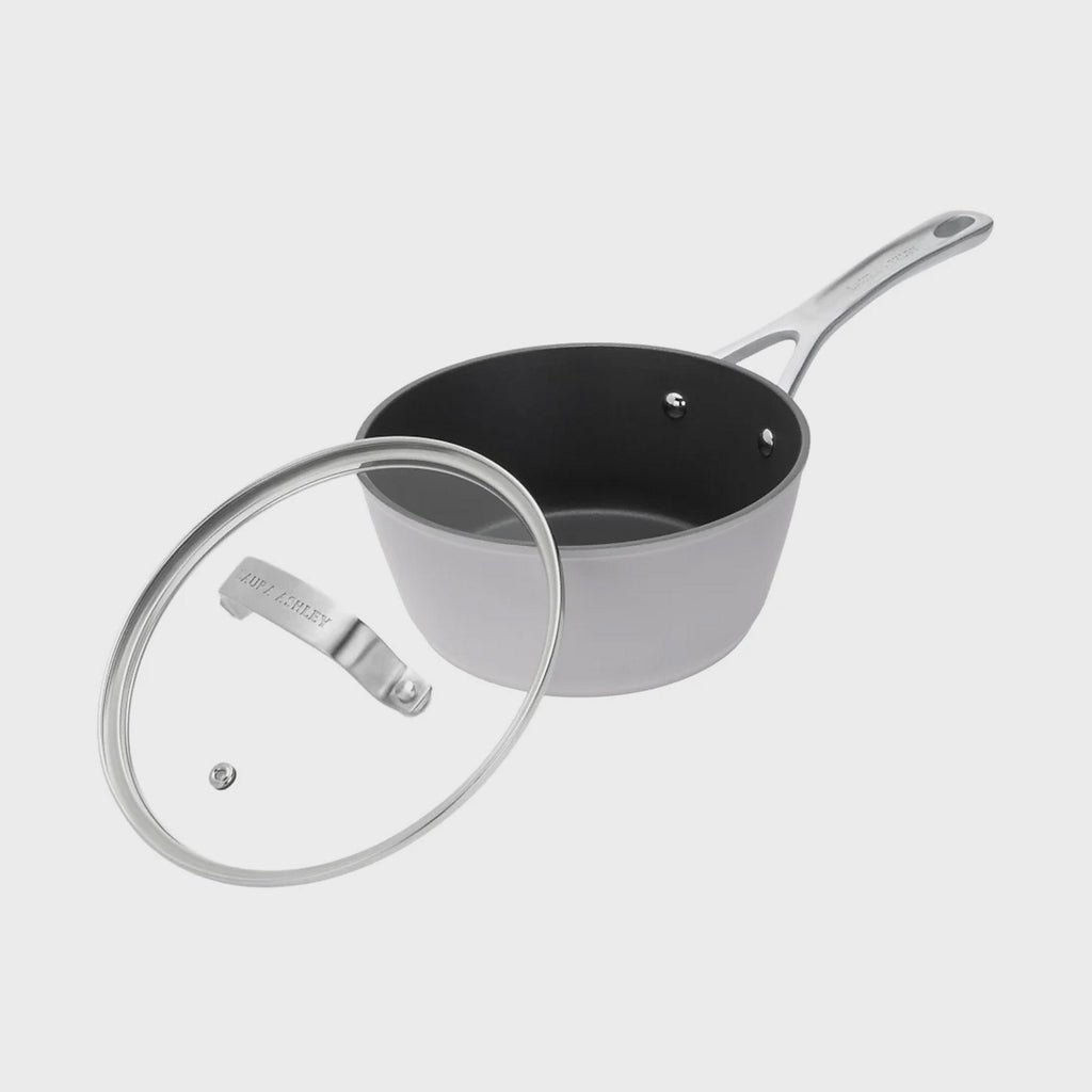 Laura Ashley Forged Aluminium Non-stick Saucepan with Glass Lid 18cm - Dark Dove Grey