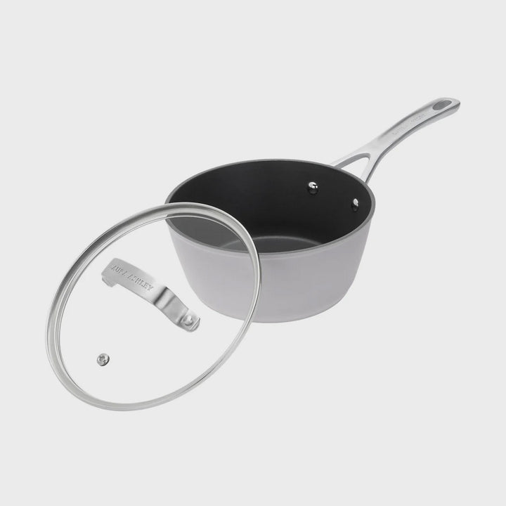 Laura Ashley Forged Aluminium Non-stick Saucepan with Glass Lid 18cm - Dark Dove Grey