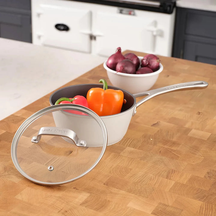 Laura Ashley Forged Aluminium Non-stick Saucepan with Glass Lid 20cm - Dark Dove Grey