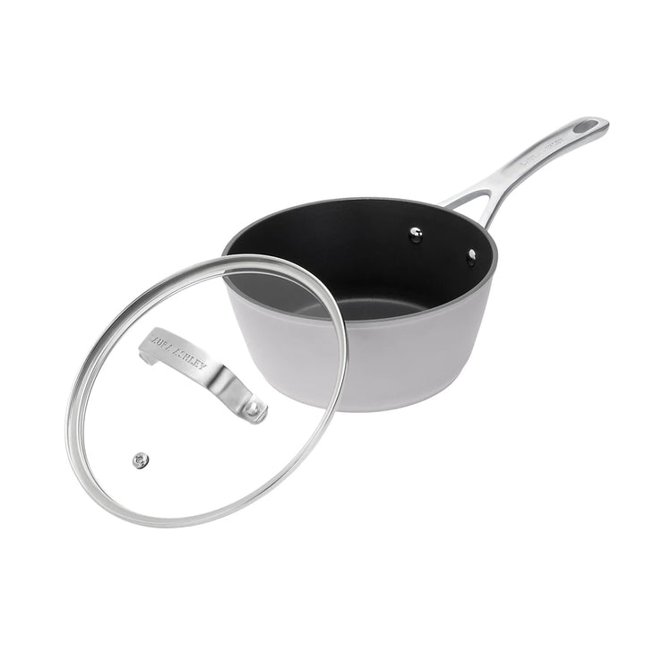 Laura Ashley Forged Aluminium Non-stick Saucepan with Glass Lid 20cm - Dark Dove Grey