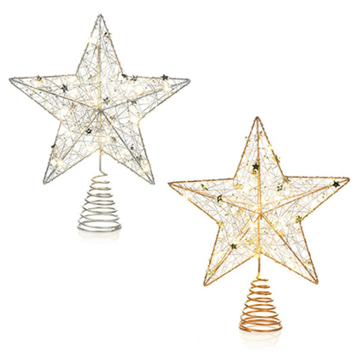 Premier 30cm Battery Operated Pin Wire Wrap Tree Topper Warm White Assorted