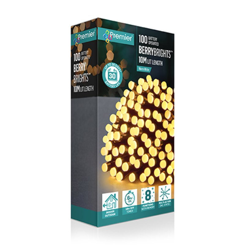 Premier 100 Multi-Action Battery Operated BerryBrights with Timer Warm White