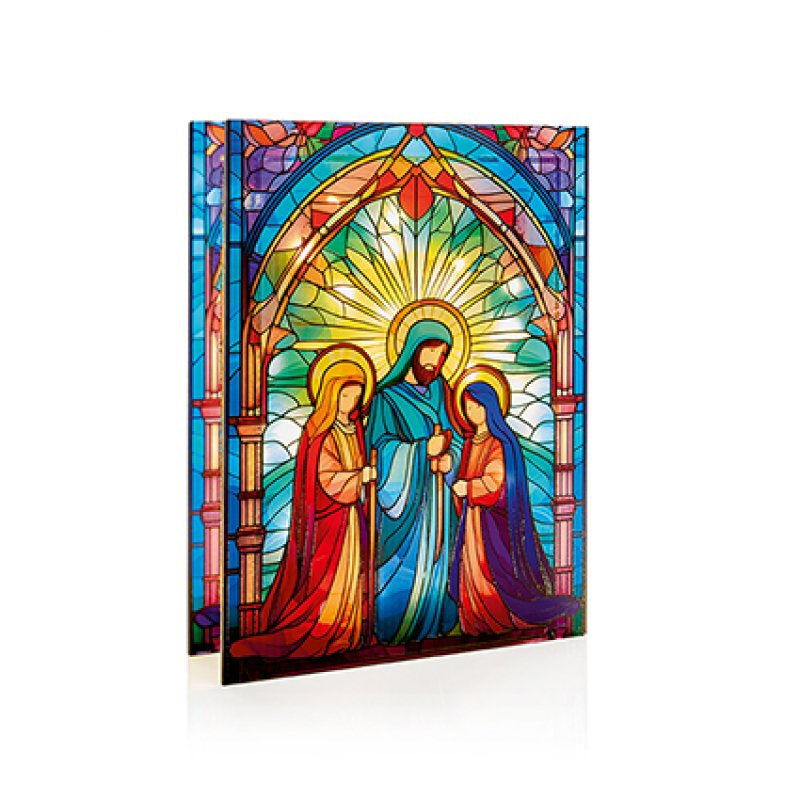 Premier 21 x 28cm Battery Operated Lit Stained Glass Nativity Scene 50 Warm White LEDs