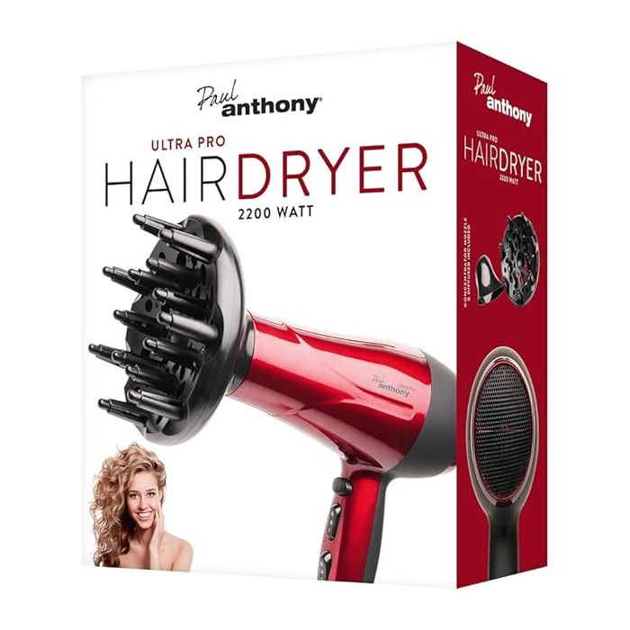 Paul Anthony Ultra Pro 2200W Hair Dryer Red Hot 3 Heat Settings