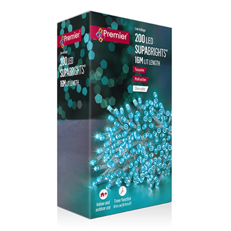 Premier 200 Multi-Action LED SupaBrights Clear Cable with Timer Turquoise