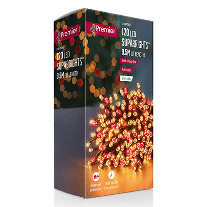Premier 120 Multi-Action LED SupaBrights with Timer Vintage Gold/Red