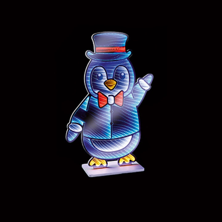 Premier 40cm Penguin with Top Hat Infinity Mirror Tabletop