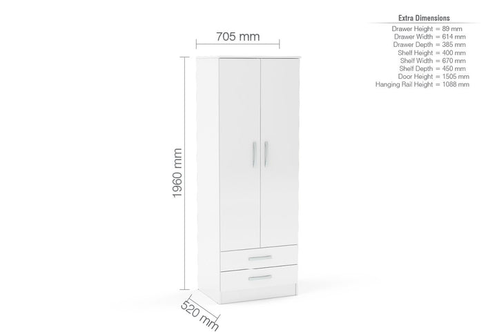 Birlea Lynx 2 Door Combi Wardrobe (Self Assembly) (DHD)